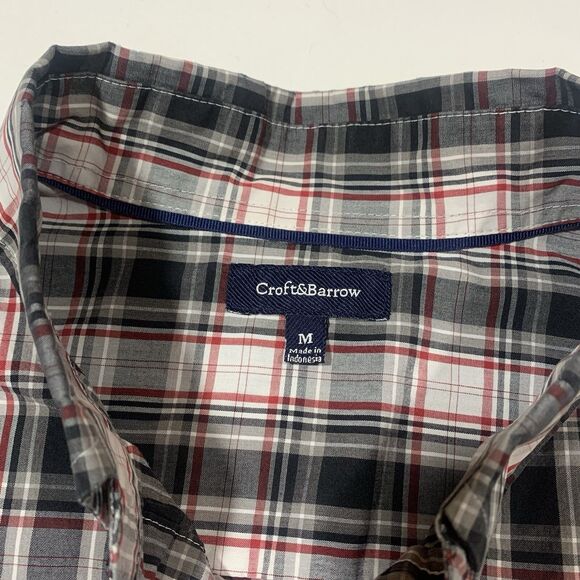 Dress Shirt Men Medium Croft & Barrow Black Plaid Cotton Blend Button-Down Colla - Picture 4 of 6